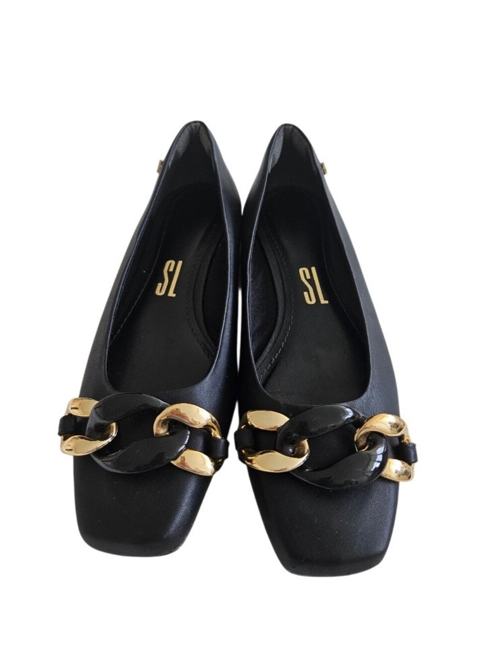 Santa Lolla Black Chain-Accent Women's Square-Toe Flats